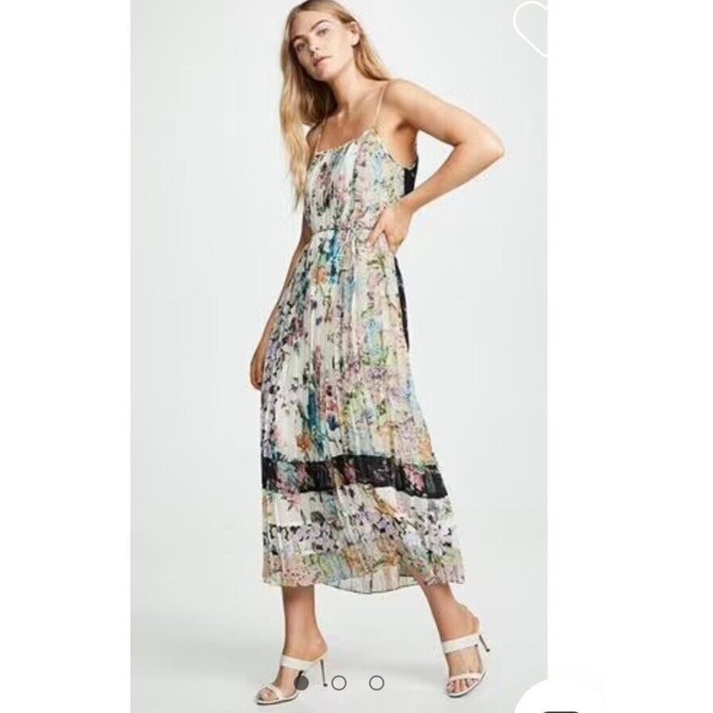ZIMMERMANN NINETY-SIX PLEATED SLIP DRESS (2) Medium Floral Midi Spaghett…